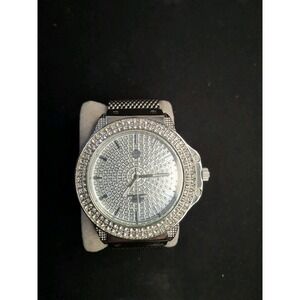 Techno Pave Gemmed Bezel Silver Tone New Battery